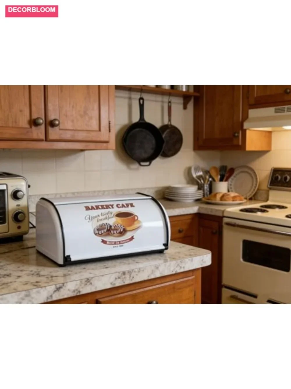 Large Metal Roll Top Bread Box, White Finish, Farmhouse Kitchen Storage